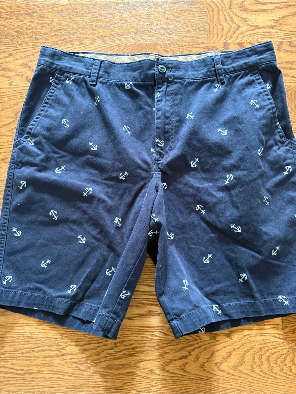 Izod Navy Blue Anchor-Embroidered Flat-Front Shorts